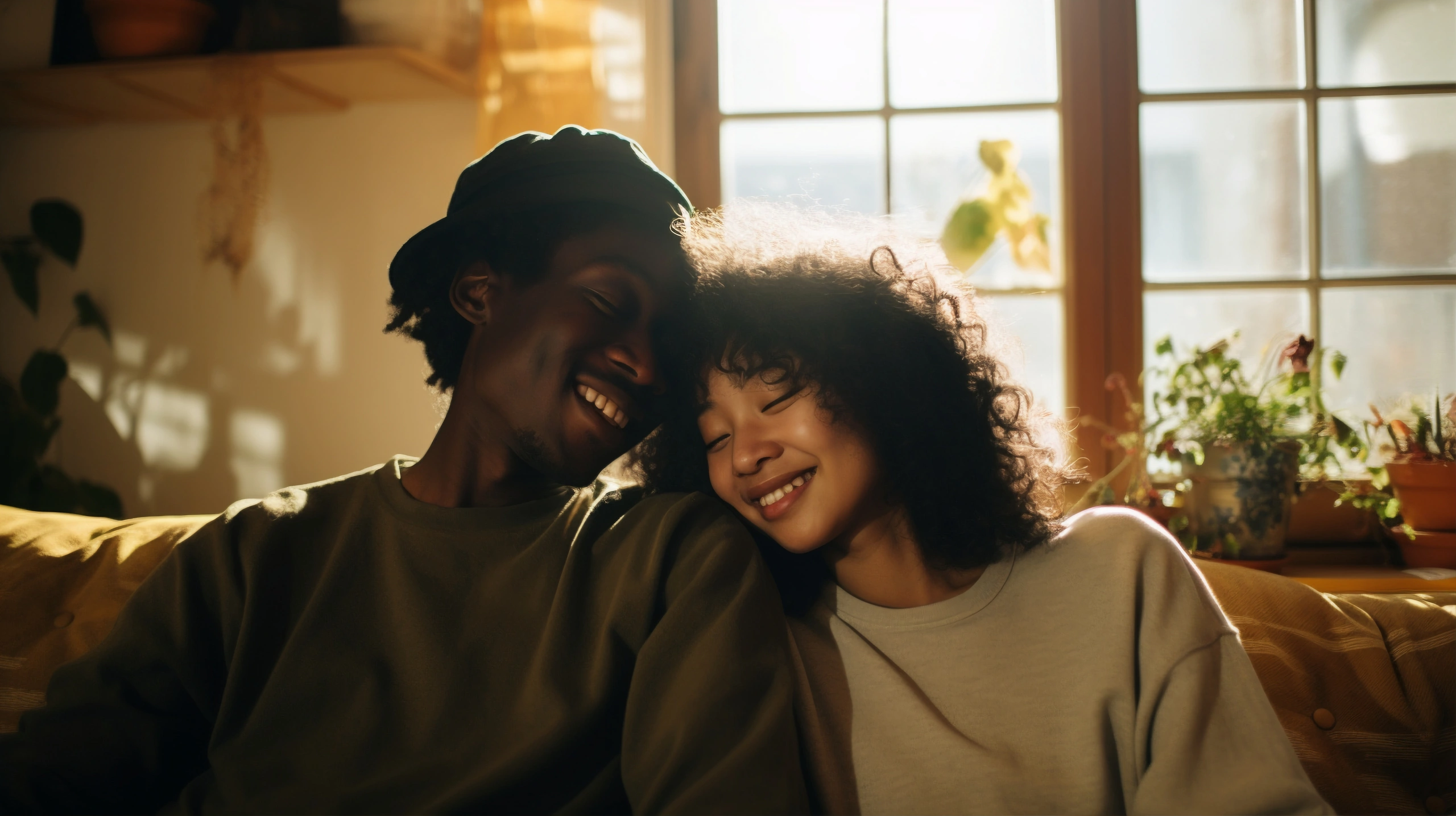 A smiling couple sitting together